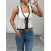 image:imageGORGLITTER Womens Crochet Tops Boho Tie Front Knit Crop Tank Tops Sleeveless Western Cowgirl Summer Going Out OutfitsBeige