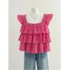 image:imageGORGLITTER Womens Cute Babydoll Tops Gingham Peplum Layered Ruffle Blouses Cap Sleeve Tank Summer Going Out OutfitsHot Pink