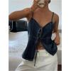 image:imageGORGLITTER Womens Denim Bow Tie Front Tops Sleeveless Strappy Backless Y2k Cute Summer Rave Peplum Tops Dressy TrendyMedium Wash
