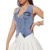 image:imageGORGLITTER Womens Denim Vest Top Sleeveless Jean Vest Crop Denim Tank Top Flap Pocket Button Front Y2K Vest 2026Blue