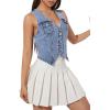 image:imageGORGLITTER Womens Denim Vest Top Sleeveless Jean Vest Crop Denim Tank Top Flap Pocket Button Front Y2K Vest 2026Blue