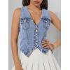 image:imageGORGLITTER Womens Denim Vest Top Sleeveless Jean Vest Crop Denim Tank Top Flap Pocket Button Front Y2K Vest 2026Blue