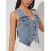 image:imageGORGLITTER Womens Denim Vest Top Sleeveless Jean Vest Crop Denim Tank Top Flap Pocket Button Front Y2K Vest 2026Plain Blue