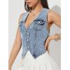 image:imageGORGLITTER Womens Denim Vest Top Sleeveless Jean Vest Crop Denim Tank Top Flap Pocket Button Front Y2K Vest 2026Pure Blue