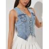 image:imageGORGLITTER Womens Denim Vest Top Sleeveless Jean Vest Crop Denim Tank Top Flap Pocket Button Front Y2K Vest 2026Pure Blue