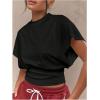 image:imageGORGLITTER Womens Dolman Short Sleeve Crop Tops Ruched Crew Neck Casual Going Out TopsBlack