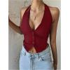 image:imageGORGLITTER Womens Fashion Cropped Vest Tops Sexy Backless Halter Tops Going Out Button Down Tank TopsBurgundy