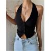 image:imageGORGLITTER Womens Fashion Cropped Vest Tops Sexy Backless Halter Tops Going Out Button Down Tank TopsDeep Black