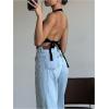 image:imageGORGLITTER Womens Fashion Cropped Vest Tops Sexy Backless Halter Tops Going Out Button Down Tank TopsDeep Black