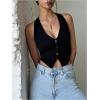 image:imageGORGLITTER Womens Fashion Cropped Vest Tops Sexy Backless Halter Tops Going Out Button Down Tank TopsDeep Black
