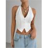image:imageGORGLITTER Womens Fashion Cropped Vest Tops Sexy Backless Halter Tops Going Out Button Down Tank TopsWhite