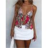 image:imageGORGLITTER Womens Floral Cheetah Halter Top Y2k Tie Front Mesh Summer Vacation Beach Cute Going Out Crop TopsMulticolor