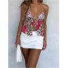 image:imageGORGLITTER Womens Floral Cheetah Halter Top Y2k Tie Front Mesh Summer Vacation Beach Cute Going Out Crop TopsMulticolor