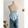 image:imageGORGLITTER Womens Floral Flowy Babydoll Tube Top Bow Tie Front Strapless Cute Mesh Ruffle Going Out Bandeau TopsLight Blue