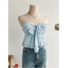 image:imageGORGLITTER Womens Floral Flowy Babydoll Tube Top Bow Tie Front Strapless Cute Mesh Ruffle Going Out Bandeau TopsLight Blue