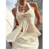 image:imageGORGLITTER Womens Flower Sleeveless Halter Tops Summer Trendy Mesh Backless Asymmetrical Boho Western Going Out TopsApricot