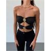 image:imageGORGLITTER Womens Flower Strapless Tube Tops Y2K Sleeveless Cut Out Bandeau Coquette Summer Going Out Crop Top 2025Light Black
