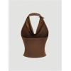 image:imageGORGLITTER Womens Halter Tank Top Sexy Cowl Neck Floral Going Out Crop Vest TopsBrown