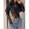 image:imageGORGLITTER Womens Lace Bodysuit Y2k Patchwork Long Sleeve Cropped T Shirt 2 in 1 Crew Neck Night Out Body Suit 2026Black
