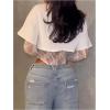 image:imageGORGLITTER Womens Lace Bodysuit Y2k Patchwork Long Sleeve Cropped T Shirt 2 in 1 Crew Neck Night Out Body Suit 2026White