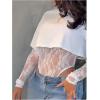 image:imageGORGLITTER Womens Lace Bodysuit Y2k Patchwork Long Sleeve Cropped T Shirt 2 in 1 Crew Neck Night Out Body Suit 2026White