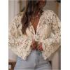 image:imageGORGLITTER Womens Lace Button Up Shirt Peasant Boho Embroidered Tops Long Sleeve Floral Sheer BlousesApricot
