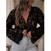image:imageGORGLITTER Womens Lace Button Up Shirt Peasant Boho Embroidered Tops Long Sleeve Floral Sheer BlousesBlack