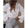 image:imageGORGLITTER Womens Lace Button Up Shirt Peasant Boho Embroidered Tops Long Sleeve Floral Sheer BlousesWhite