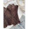 image:imageGORGLITTER Womens Lace Corset Tops Sexy Strapless Floral Textured Sheer Bustier Going Out Laceup Overbust Tube TopsCoffee Brown