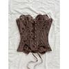 image:imageGORGLITTER Womens Lace Corset Tops Sexy Strapless Floral Textured Sheer Bustier Going Out Laceup Overbust Tube TopsCoffee Brown
