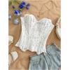 image:imageGORGLITTER Womens Lace Corset Tops Sexy Strapless Floral Textured Sheer Bustier Going Out Laceup Overbust Tube TopsPlain White