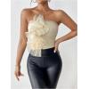 image:imageGORGLITTER Womens Lace Cropped Strapless Tube Top Mesh Ruffle Ruched Sleeveless Bandeau Cute Going Out Tops 2025Beige