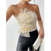 image:imageGORGLITTER Womens Lace Cropped Strapless Tube Top Mesh Ruffle Ruched Sleeveless Bandeau Cute Going Out Tops 2025Beige