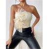 image:imageGORGLITTER Womens Lace Cropped Strapless Tube Top Mesh Ruffle Ruched Sleeveless Bandeau Cute Going Out Tops 2025Beige