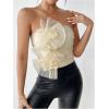 image:imageGORGLITTER Womens Lace Cropped Strapless Tube Top Mesh Ruffle Ruched Sleeveless Bandeau Cute Going Out Tops 2025Beige