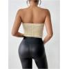 image:imageGORGLITTER Womens Lace Cropped Strapless Tube Top Mesh Ruffle Ruched Sleeveless Bandeau Cute Going Out Tops 2025Beige