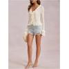 image:imageGORGLITTER Womens Lace Long Sleeve Top Y2K Cute Bell Sleeve Ruffled Blouses Mesh Tie Front Going Out TopsApricot Ruffle
