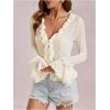 image:imageGORGLITTER Womens Lace Long Sleeve Top Y2K Cute Bell Sleeve Ruffled Blouses Mesh Tie Front Going Out TopsApricot Ruffle