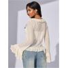 image:imageGORGLITTER Womens Lace Long Sleeve Top Y2K Cute Bell Sleeve Ruffled Blouses Mesh Tie Front Going Out TopsApricot a