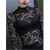 image:imageGORGLITTER Womens Lace Long Sleeve Tops Boho Mesh Sheer Mock Neck See Through Undershirt Going Out Outfits TopsBlack