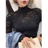 image:imageGORGLITTER Womens Lace Long Sleeve Tops Boho Mesh Sheer Mock Neck See Through Undershirt Going Out Outfits TopsBlack
