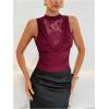 image:imageGORGLITTER Womens Lace Sleeveless Summer Tank Top Dressy Casual Draped Neck Cute Country Concert Y2K Going Out TopsBurgundy