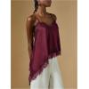 image:imageGORGLITTER Womens Lace Trim Asymmetrical Hem Cami Tops Y2k Spaghetti Strap Sexy Loose Tank Top Vacation Going Out OutfitsBurgundy