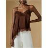 image:imageGORGLITTER Womens Lace Trim Asymmetrical Hem Cami Tops Y2k Spaghetti Strap Sexy Loose Tank Top Vacation Going Out OutfitsCoffee Brown