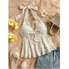 image:imageGORGLITTER Womens Lace Trim Tie Front Going Out Tops Swiss Dots Backless Ruffle Hem Summer Halter Vest Top 2025Apricot