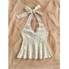 image:imageGORGLITTER Womens Lace Trim Tie Front Going Out Tops Swiss Dots Backless Ruffle Hem Summer Halter Vest Top 2025Apricot