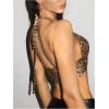 image:imageGORGLITTER Womens Leopard Crop Top Heart Ring Cheetah Animal Print Tie Backless Y2K Going Out Rave Halter TopsBrown