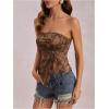 image:imageGORGLITTER Womens Mesh Asymmetrical Tube Top Strapless Going Out Gothic Y2K Bandeau TopsBrown