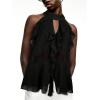 image:imageGORGLITTER Womens Mesh Halter Flowy Tank Tops Ruffle Chiffon Tie Neck Cut Out Brunch Dinner Crop Tops Going Out OutfitsBlack