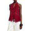 image:imageGORGLITTER Womens Mesh Halter Flowy Tank Tops Ruffle Chiffon Tie Neck Cut Out Brunch Dinner Crop Tops Going Out OutfitsBurgundy